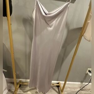 Silver grey satin midi dress size XS